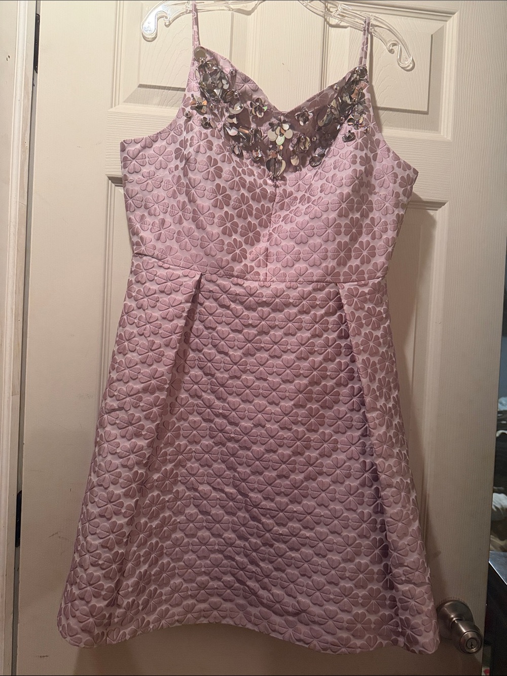 kate spade Pink Floral Jacquard Mini Dress with Embellished V-Neck - Picture 4 of 4